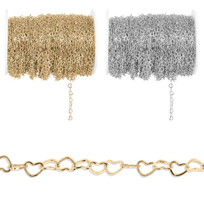 18K Gold PVD Stainless Steel Heart Chain - By The Foot