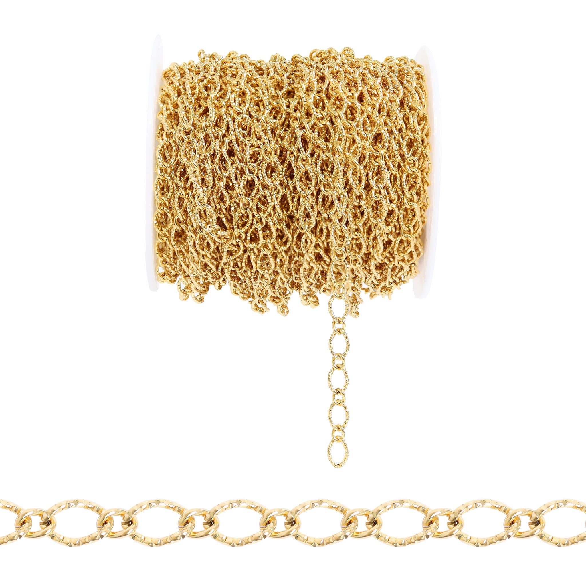 18K Gold PVD Stainless Steel Hammered Oval Chain - By The Foot