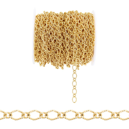 18K Gold PVD Stainless Steel Hammered Oval Chain - By The Foot