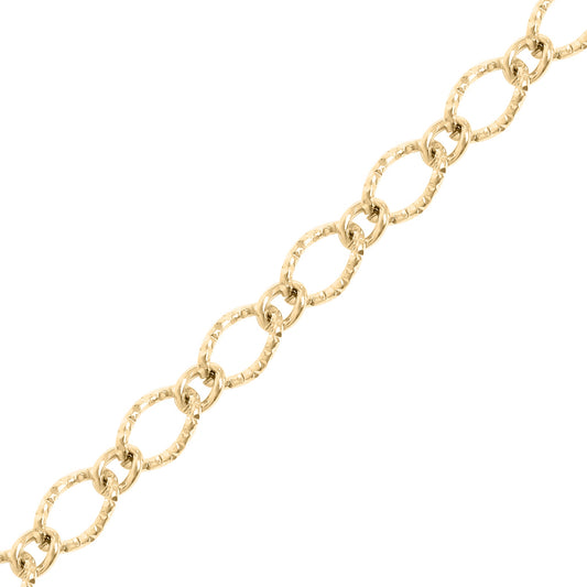 18K Gold PVD Stainless Steel Hammered Oval Chain - By The Foot