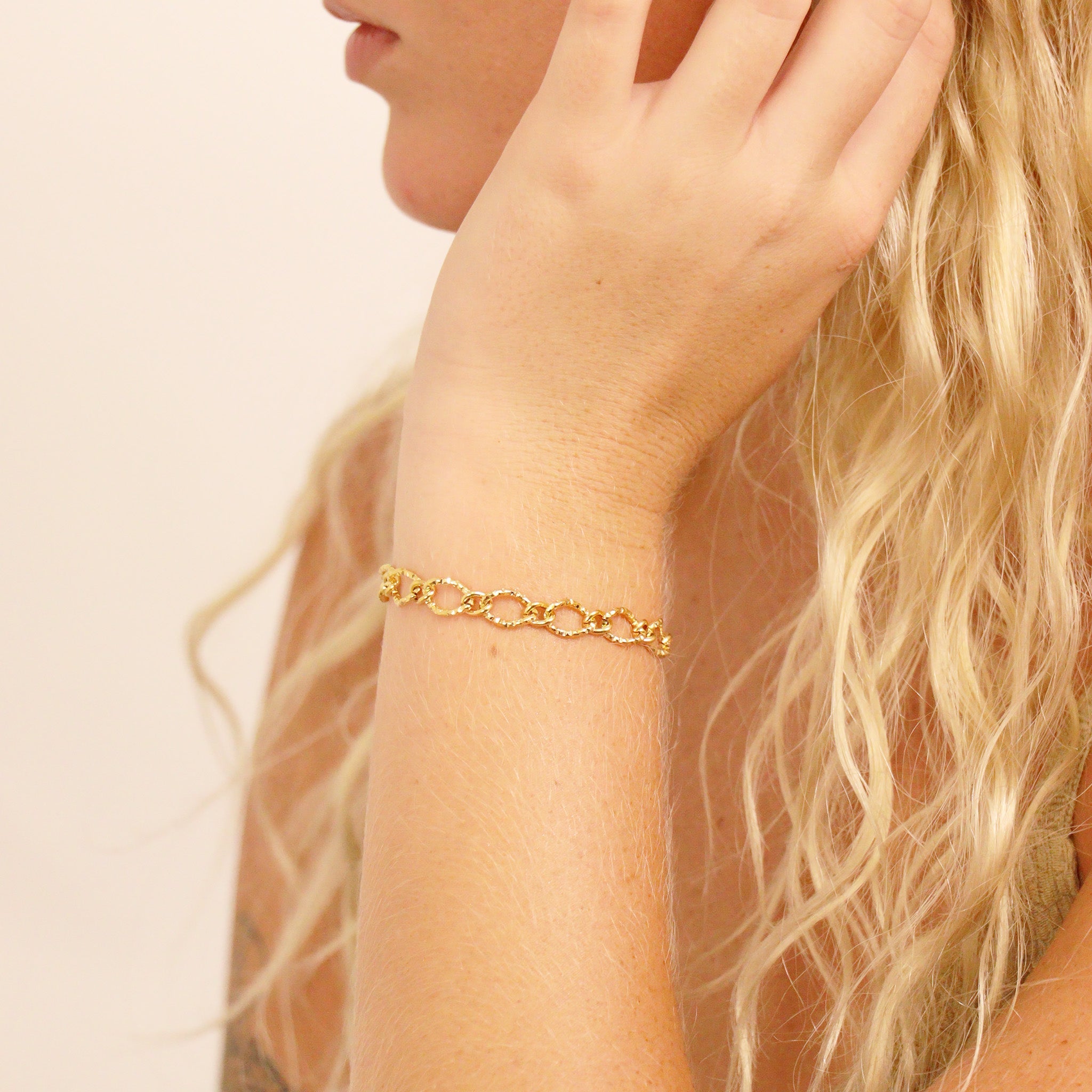 18K Gold PVD Stainless Steel Hammered Oval Chain - By The Foot