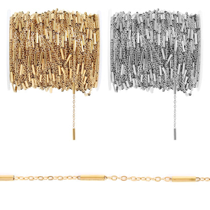 18K Gold PVD Stainless Steel Satellite Bar Chain - By The Foot