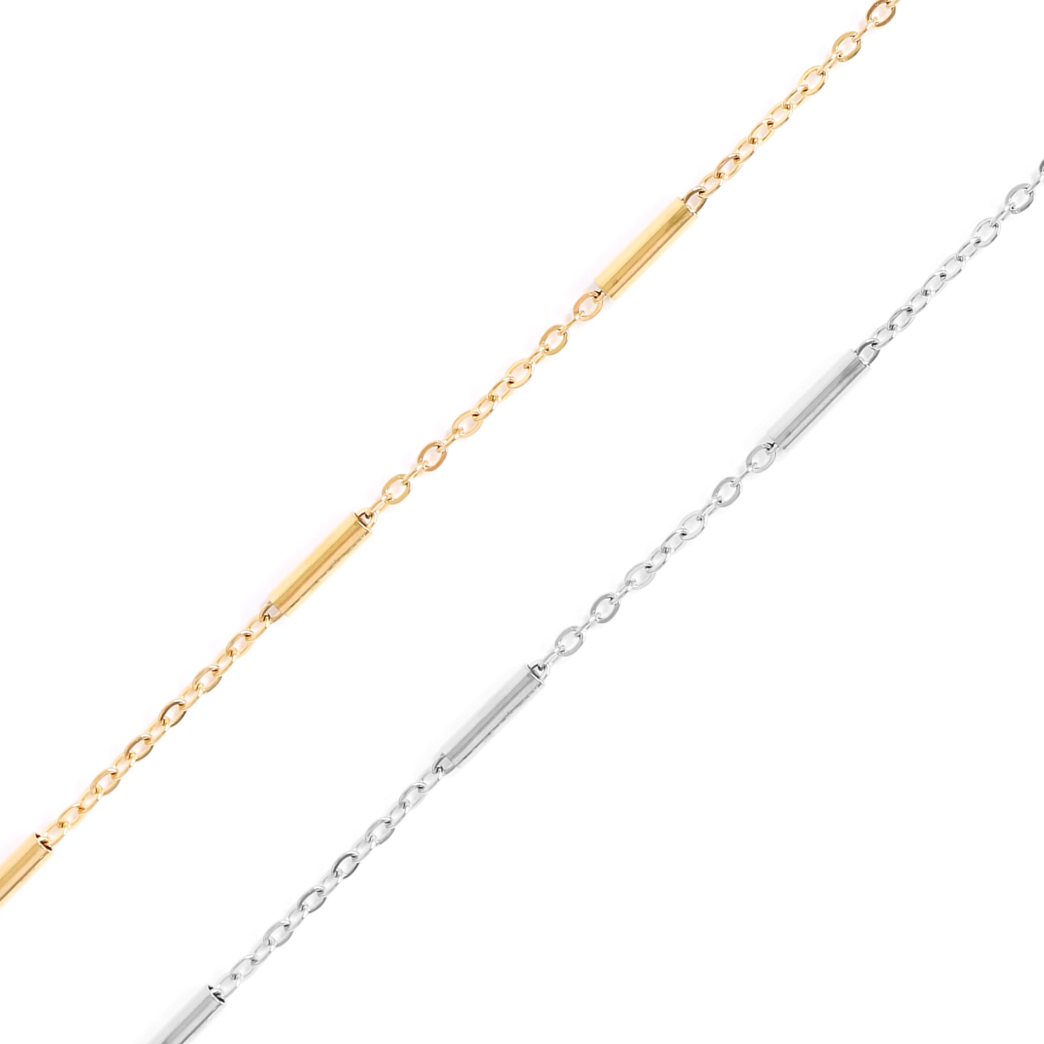 18K Gold PVD Stainless Steel Satellite Bar Chain - By The Foot