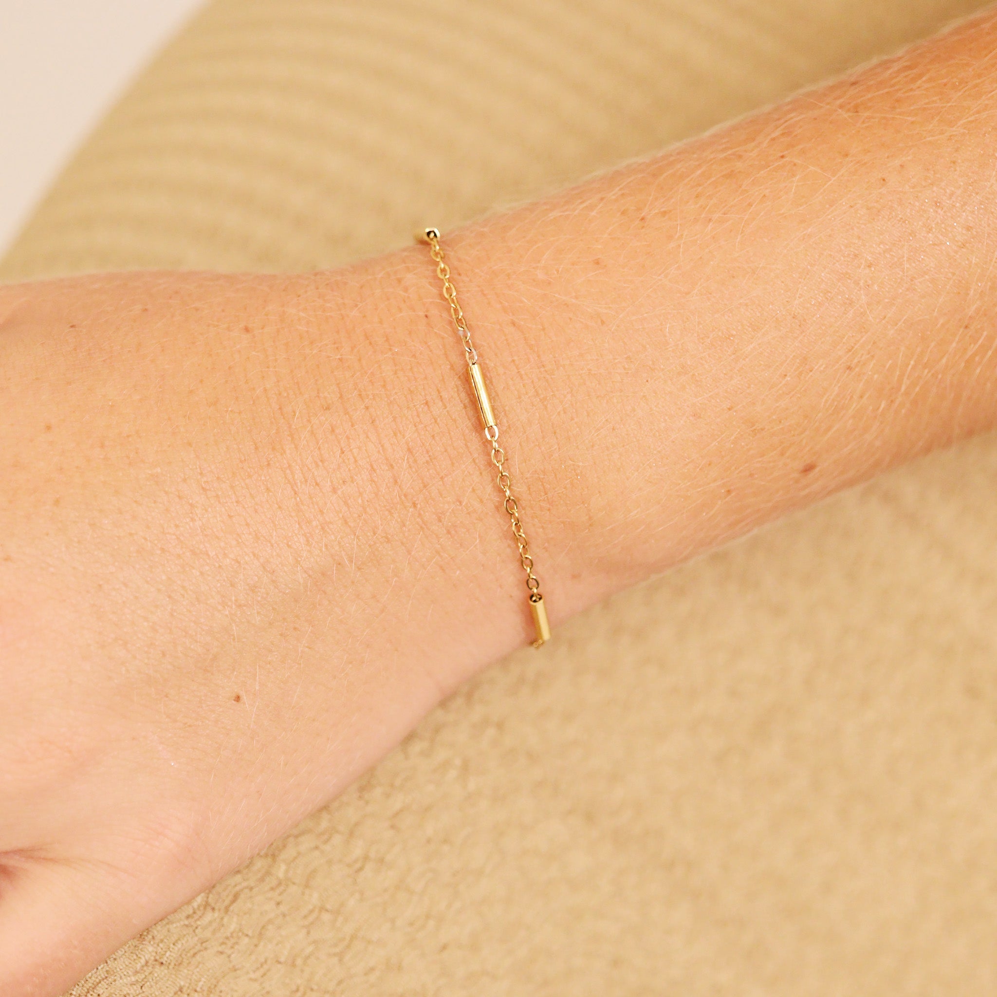 18K Gold PVD Stainless Steel Satellite Bar Chain Bracelet