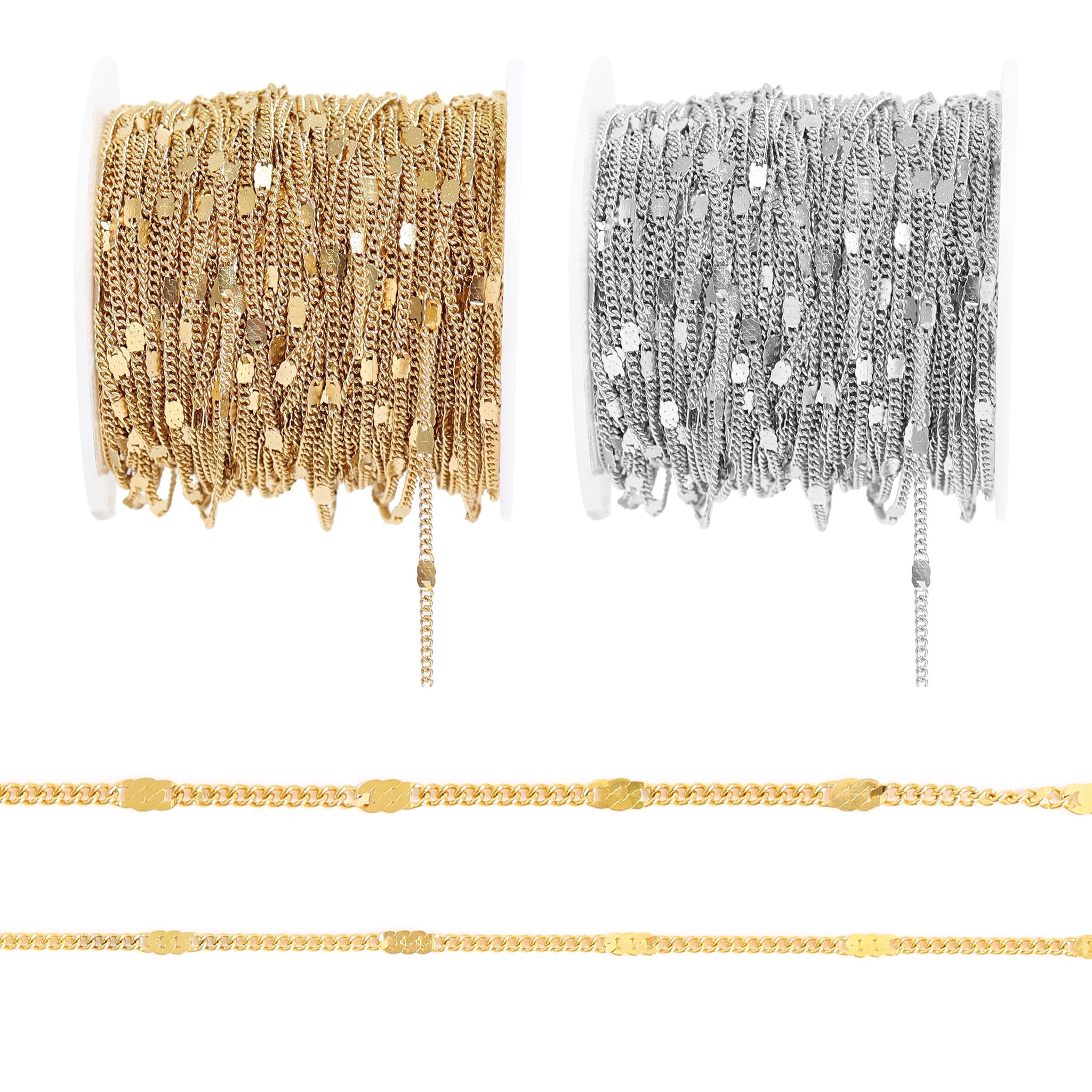 18K Gold PVD Stainless Steel Dapped Bar Curb Chain - By The Foot