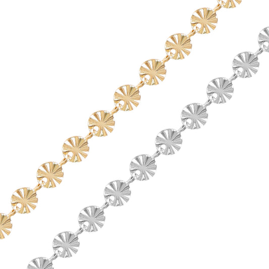 18K Gold PVD Stainless Steel Sunburst Chain - By The Foot