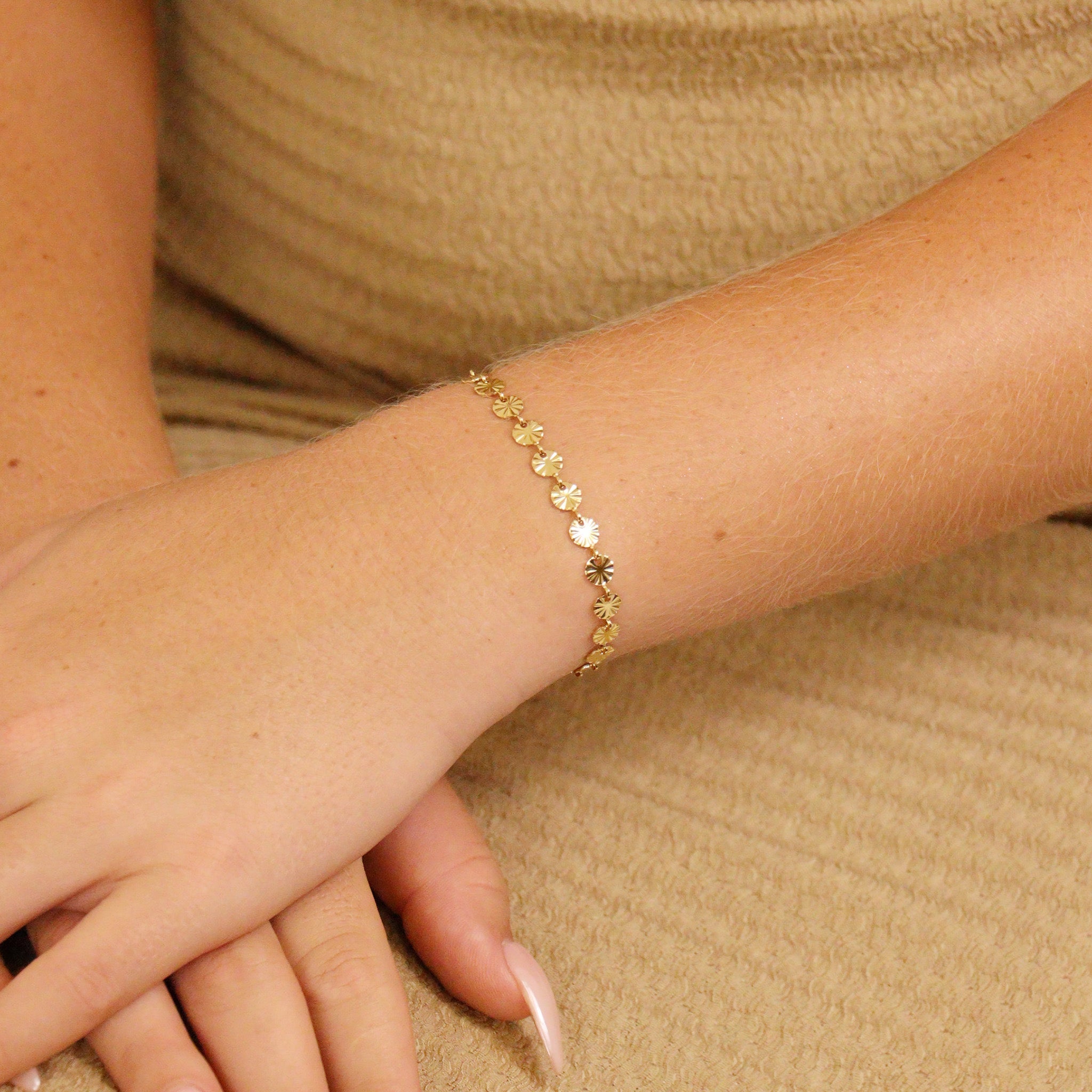 18K Gold PVD Stainless Steel Sunburst Chain - By The Foot