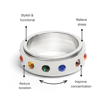 Stainless Steel Rainbow CZ Spinner Center Highly Polished Ring