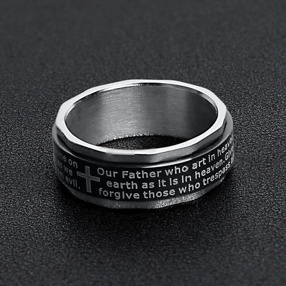 Highly Polished Stainless Steel Lord's Prayer Spinner Center Ring
