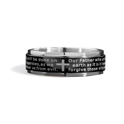 Highly Polished Stainless Steel Lord's Prayer Spinner Center Ring