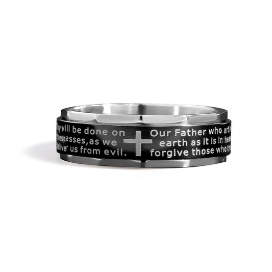 Highly Polished Stainless Steel Lord's Prayer Spinner Center Ring