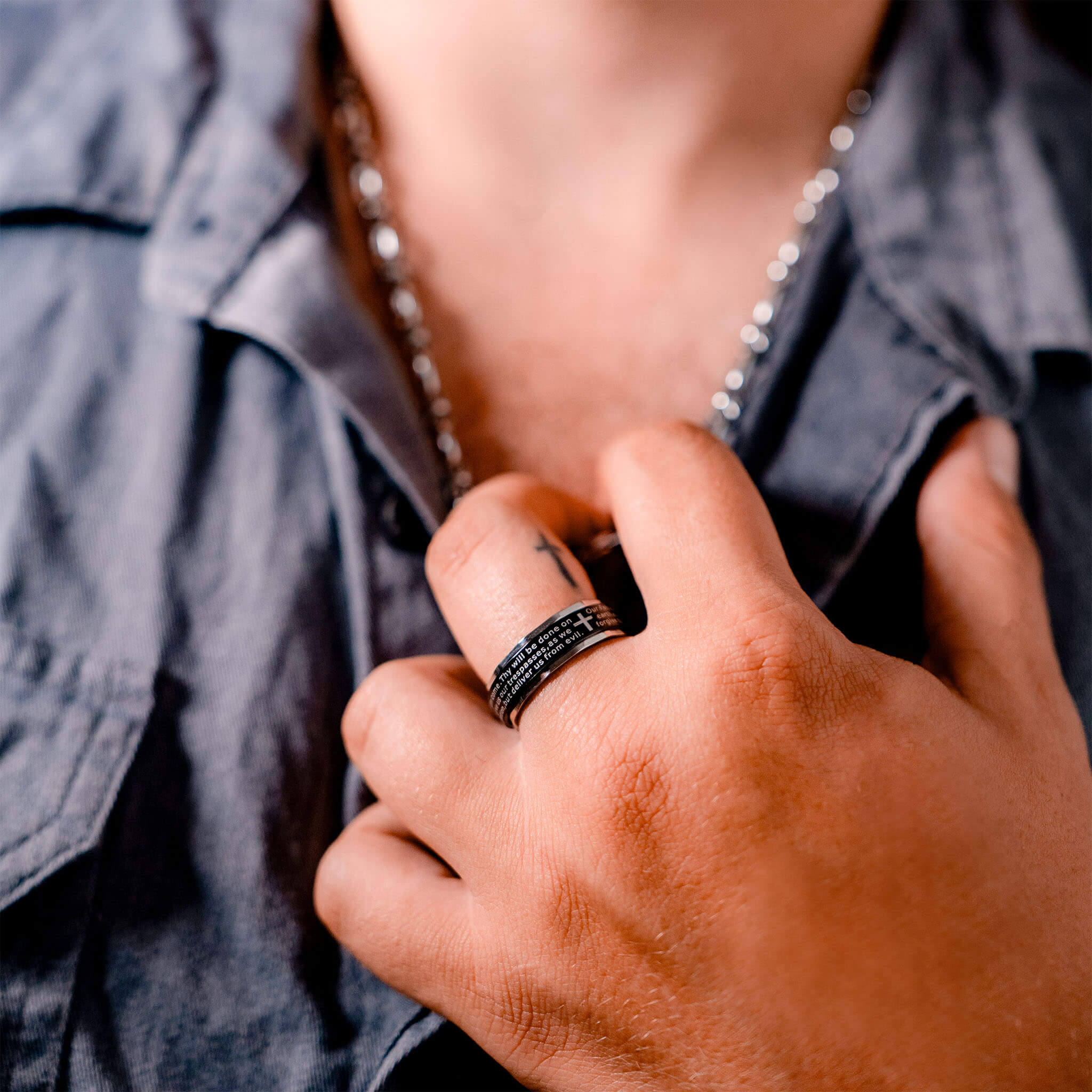 Highly Polished Stainless Steel Lord's Prayer Spinner Center Ring