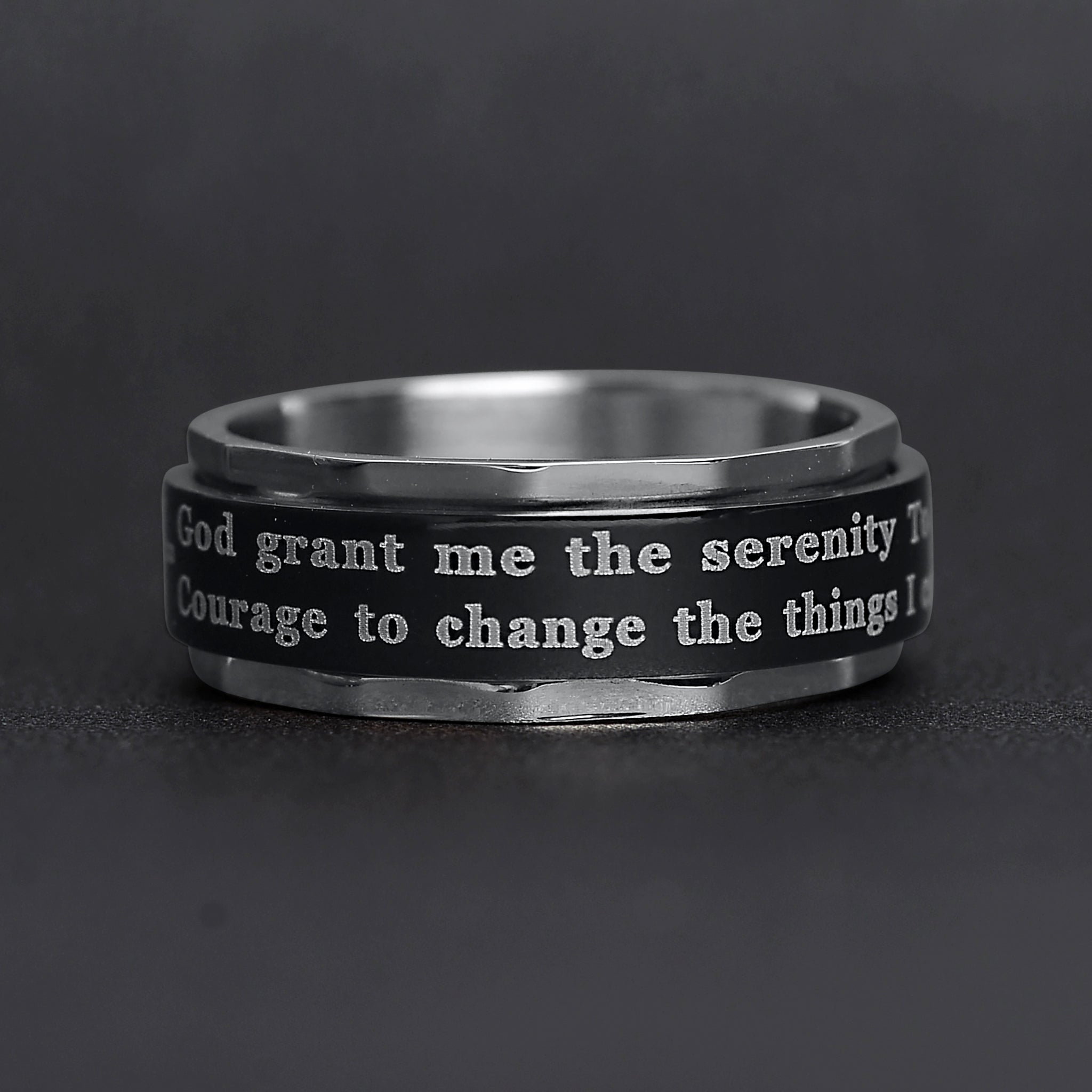 Highly Polished Stainless Steel Serenity Prayer Spinner Center Ring