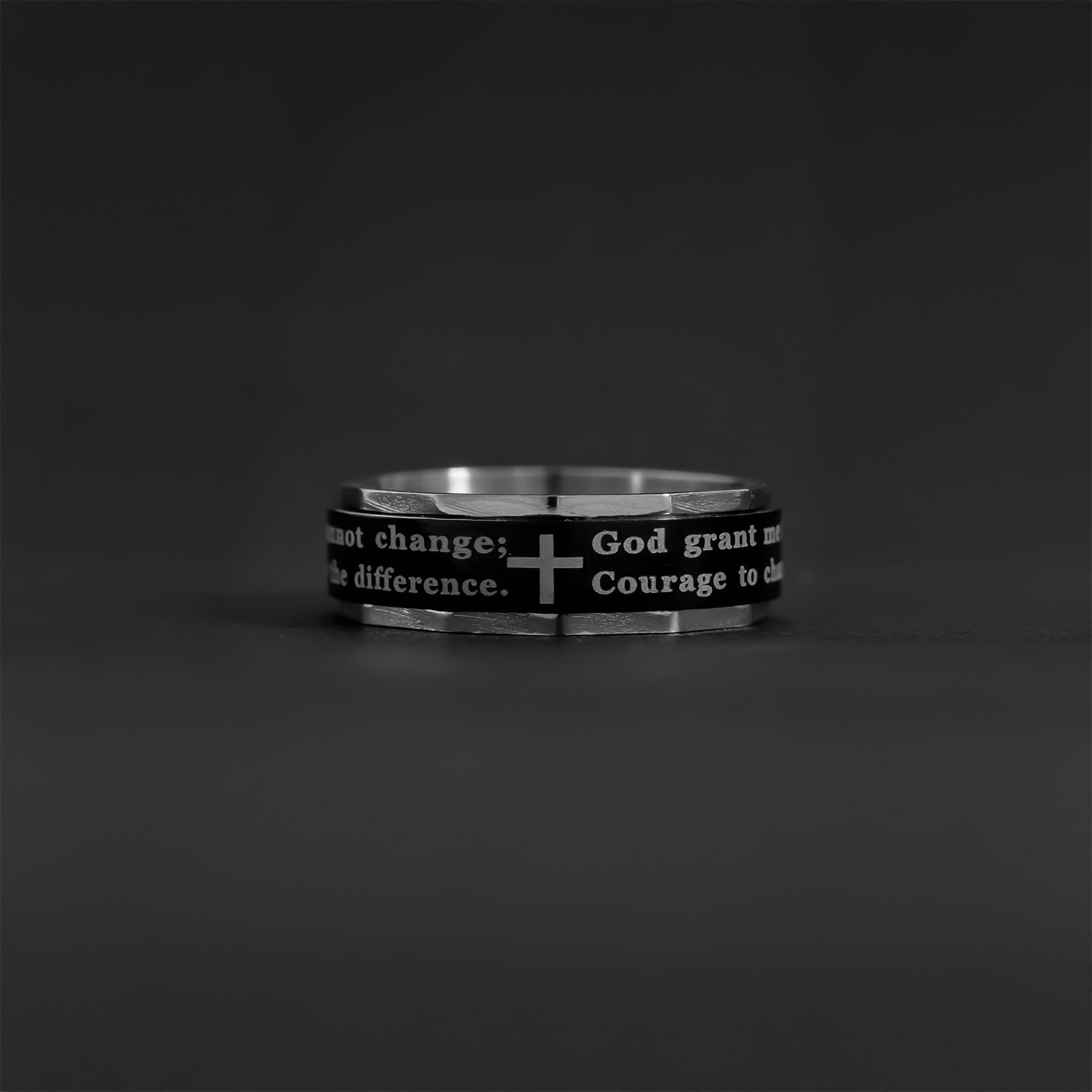 Highly Polished Stainless Steel Serenity Prayer Spinner Center Ring