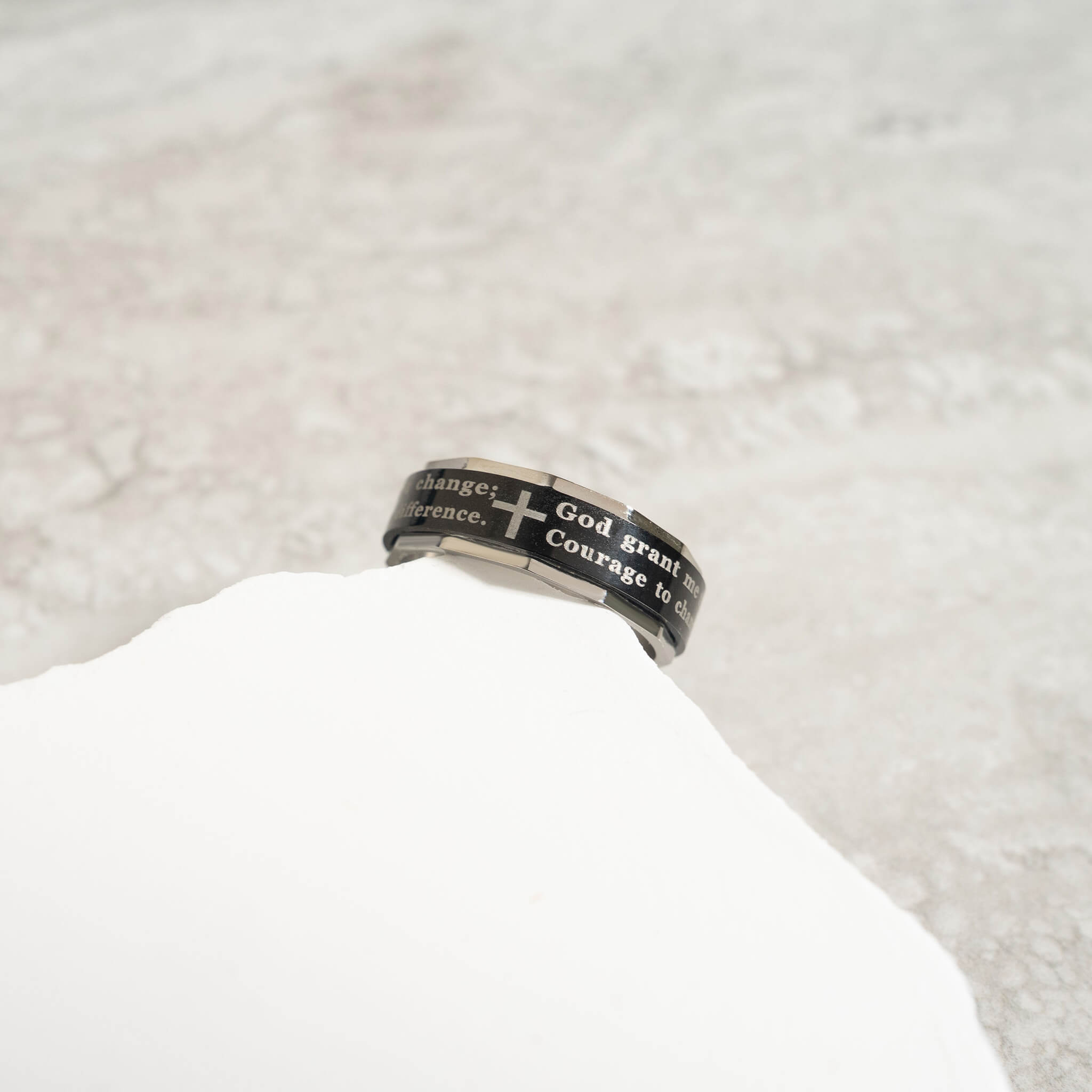 Highly Polished Stainless Steel Serenity Prayer Spinner Center Ring