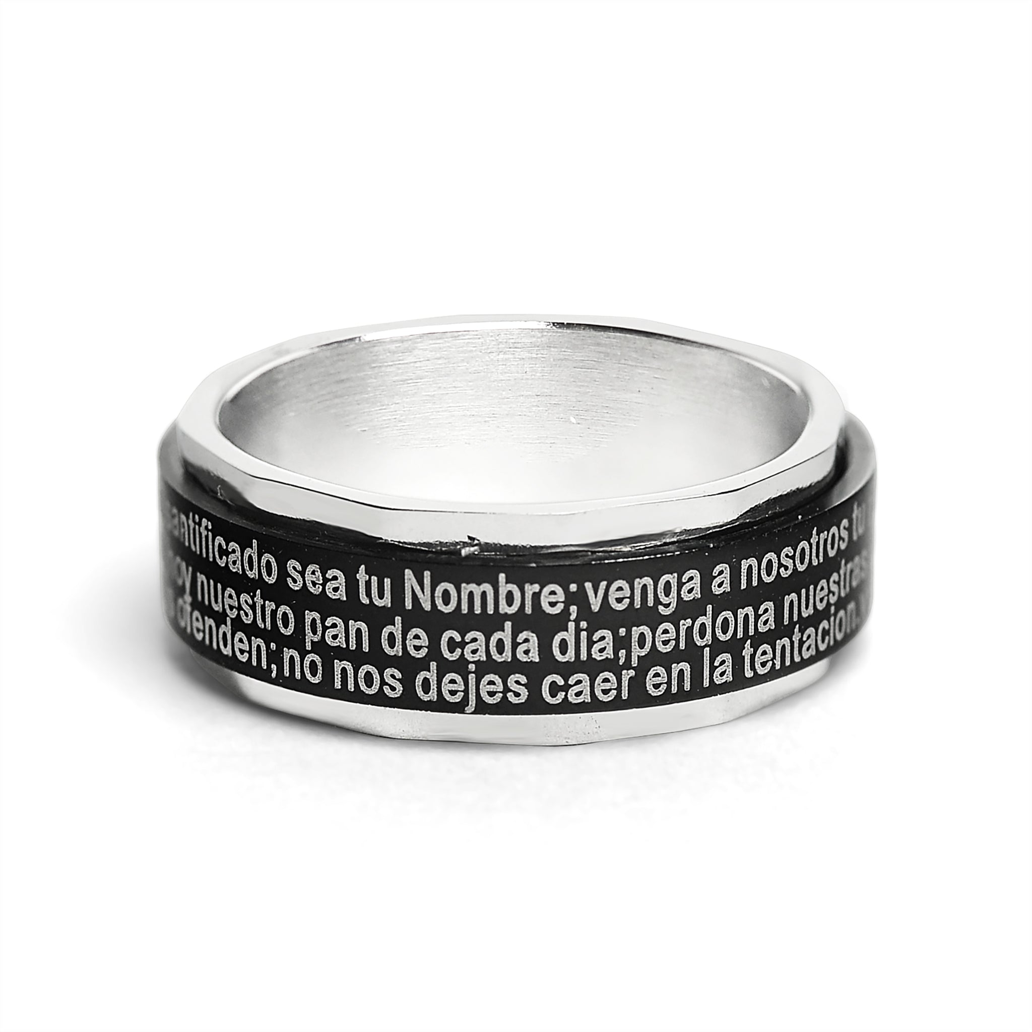 Black Stainless Steel Spanish Lord's Prayer Center Spinner Ring