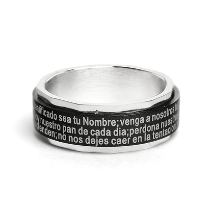 Black Stainless Steel Spanish Lord's Prayer Center Spinner Ring