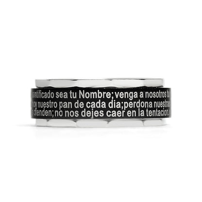 Black Stainless Steel Spanish Lord's Prayer Center Spinner Ring