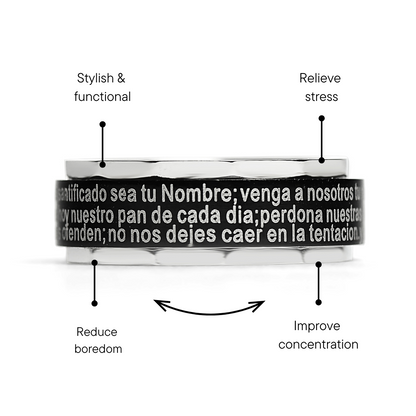 Black Stainless Steel Spanish Lord's Prayer Center Spinner Ring
