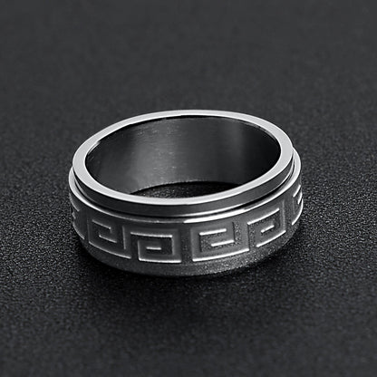 Stainless Steel Highly Polished Greek Key Spinner Ring