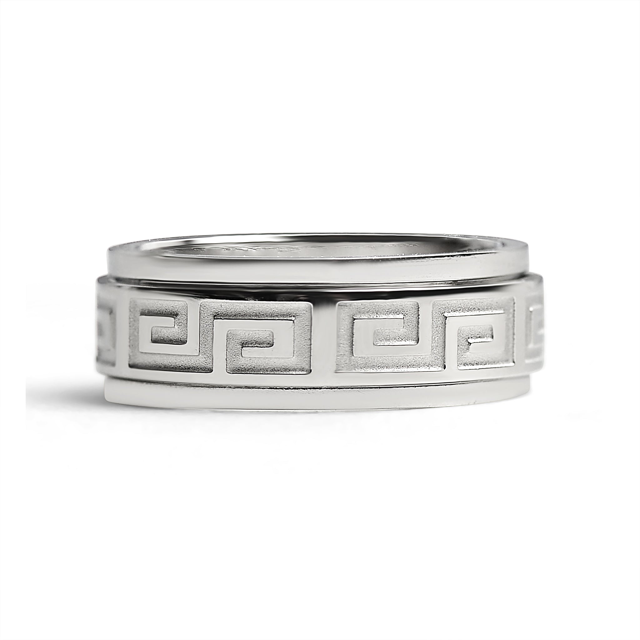 Stainless Steel Highly Polished Greek Key Spinner Ring
