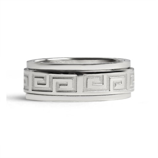Stainless Steel Highly Polished Greek Key Spinner Ring