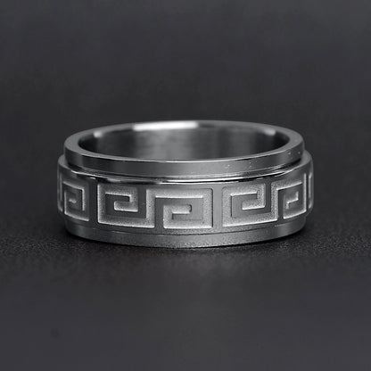 Stainless Steel Highly Polished Greek Key Spinner Ring