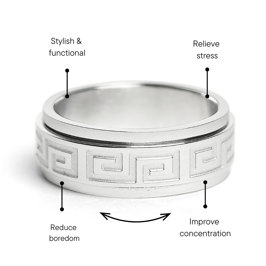Stainless Steel Highly Polished Greek Key Spinner Ring