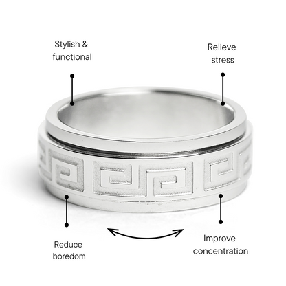 Stainless Steel Highly Polished Greek Key Spinner Ring