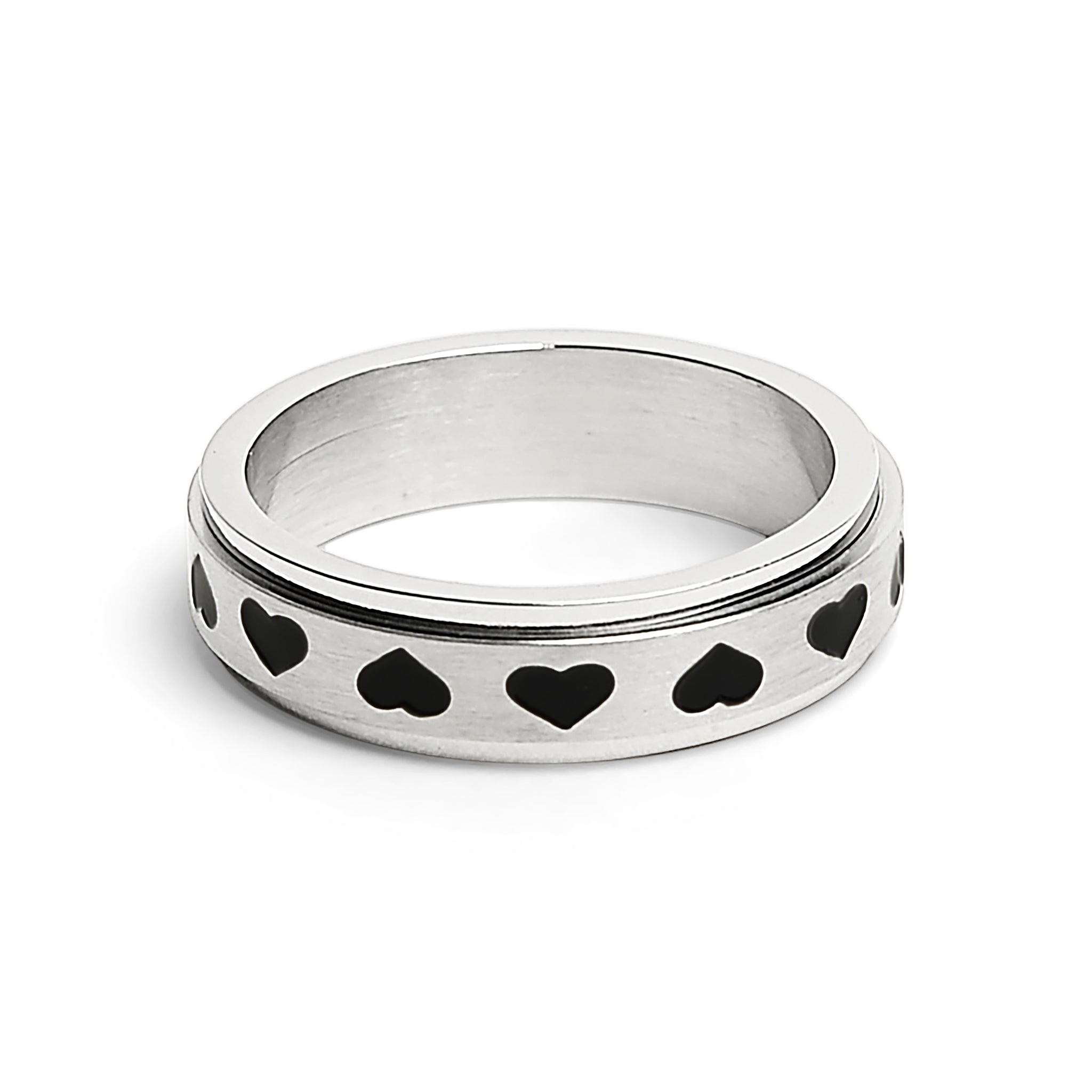 Stainless Steel Black Hearts Spinner Ring