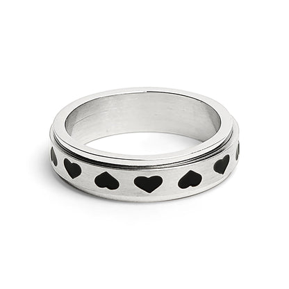 Stainless Steel Black Hearts Spinner Ring
