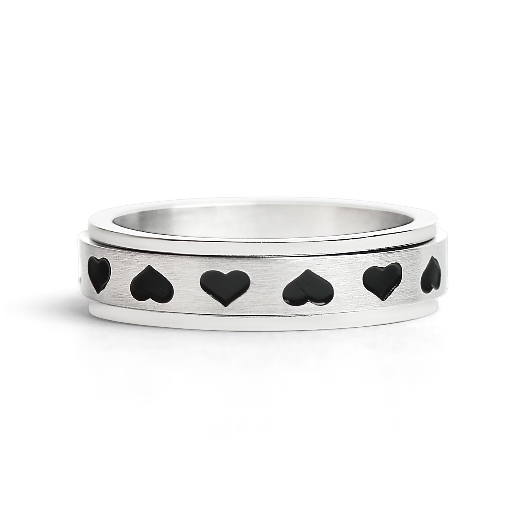 Stainless Steel Black Hearts Spinner Ring