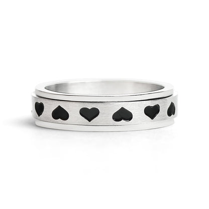 Stainless Steel Black Hearts Spinner Ring