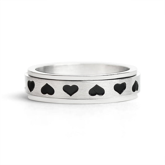 Stainless Steel Black Hearts Spinner Ring