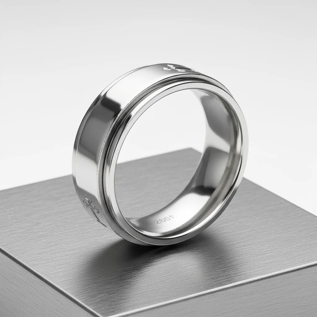 Stainless Steel Cross Spinner Center Highly Polished Ring