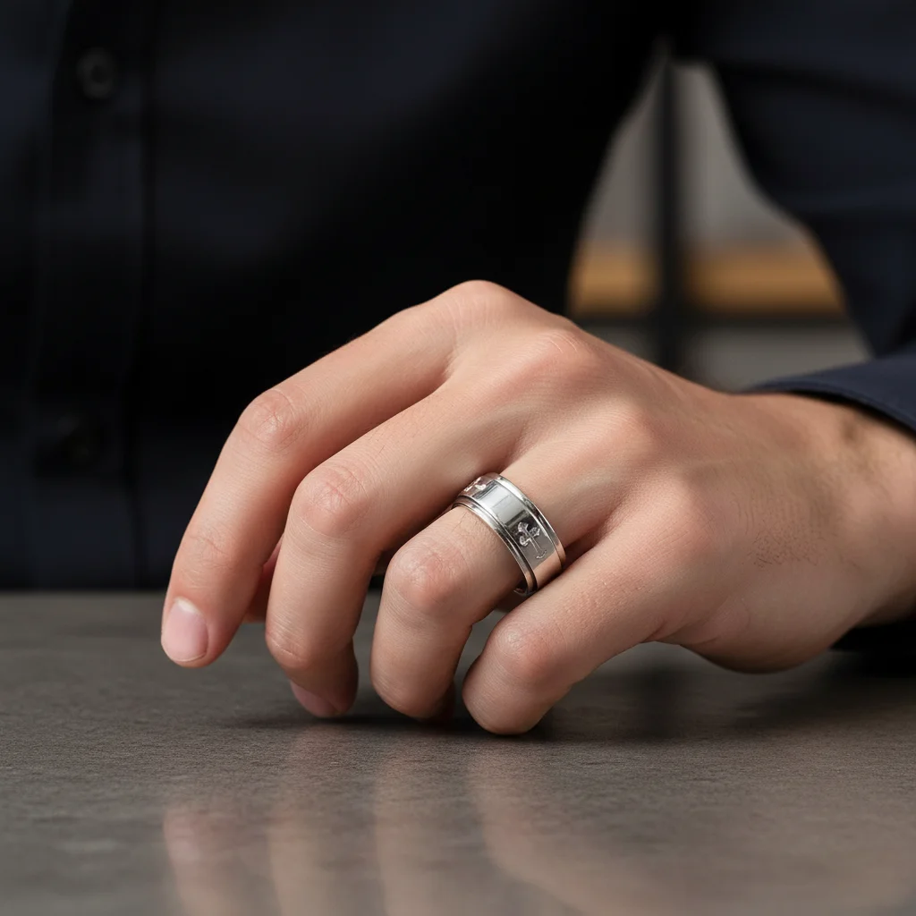 Stainless Steel Cross Spinner Center Highly Polished Ring