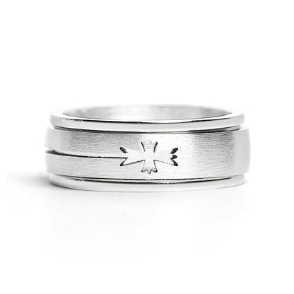 Stainless Steel Cutout Cross Spinner Ring