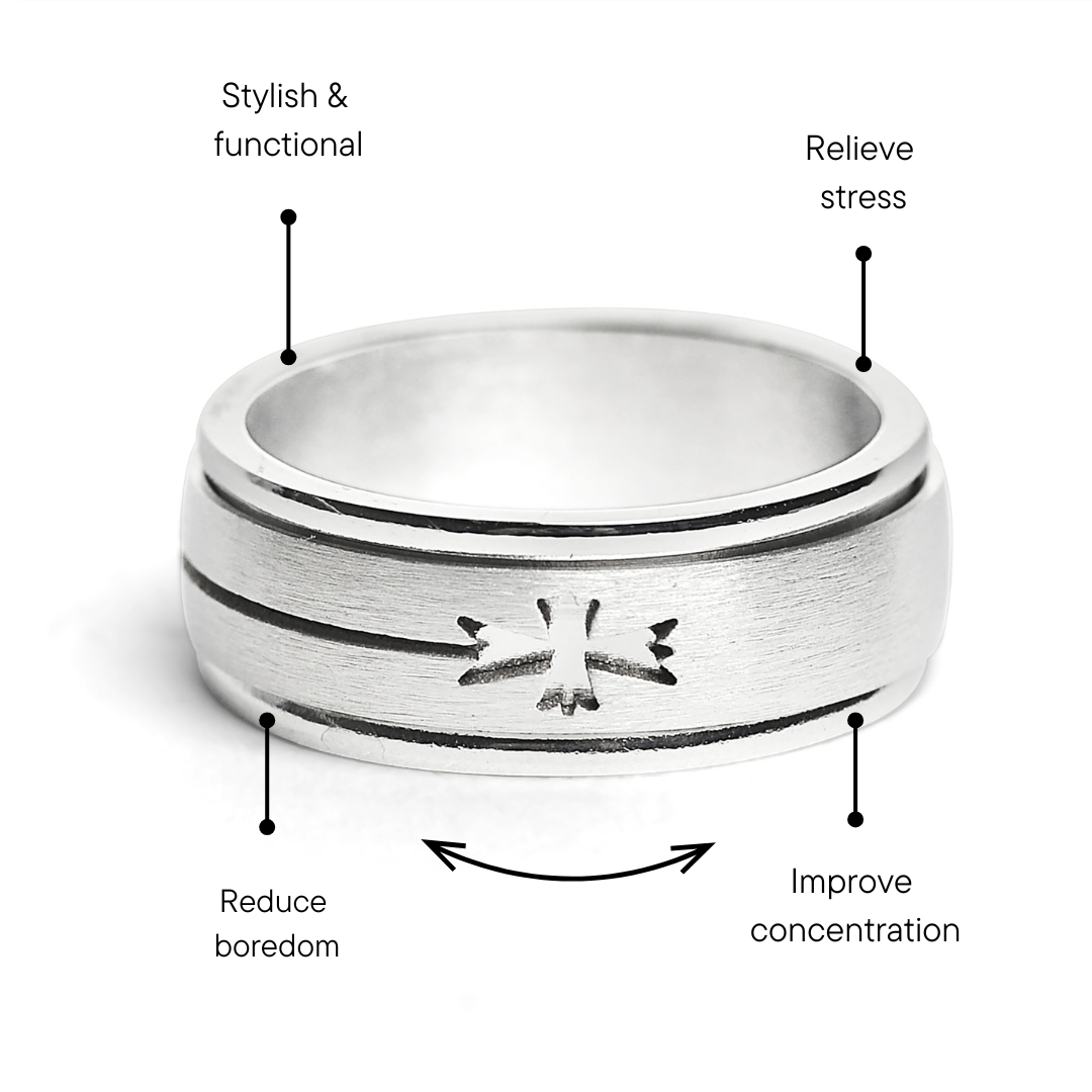 Stainless Steel Cutout Cross Spinner Ring
