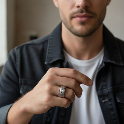Stainless Steel Cutout Cross Spinner Ring
