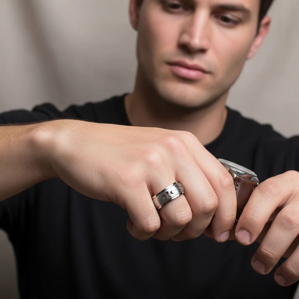 Stainless Steel Cutout Cross Spinner Ring