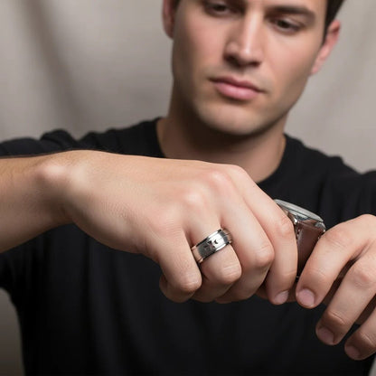 Stainless Steel Cutout Cross Spinner Ring
