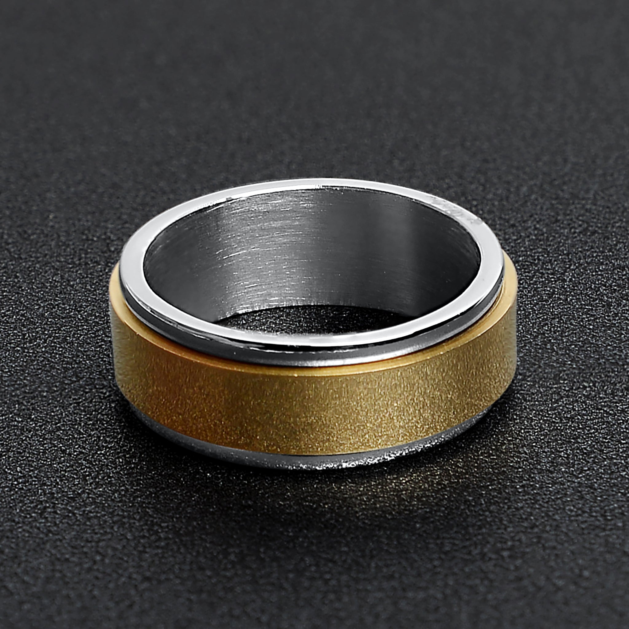 18K Gold PVD Center Stainless Steel Spinner Polished Ring