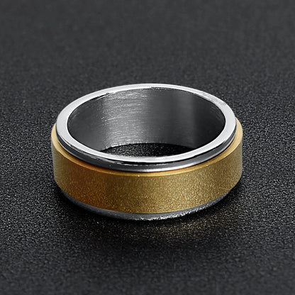 18K Gold PVD Center Stainless Steel Spinner Polished Ring