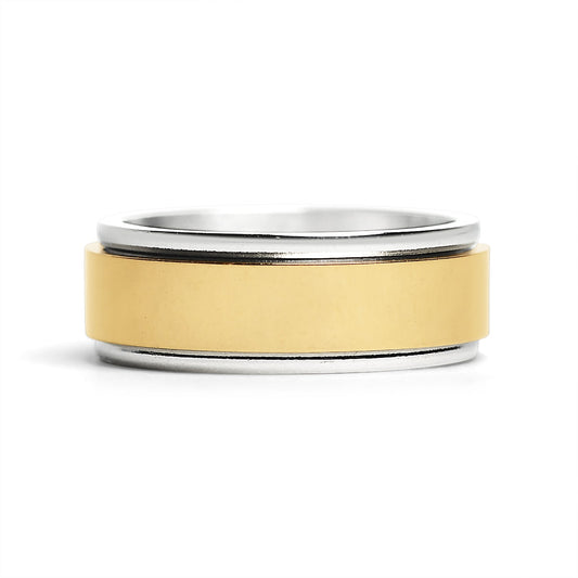 18K Gold PVD Center Stainless Steel Spinner Polished Ring