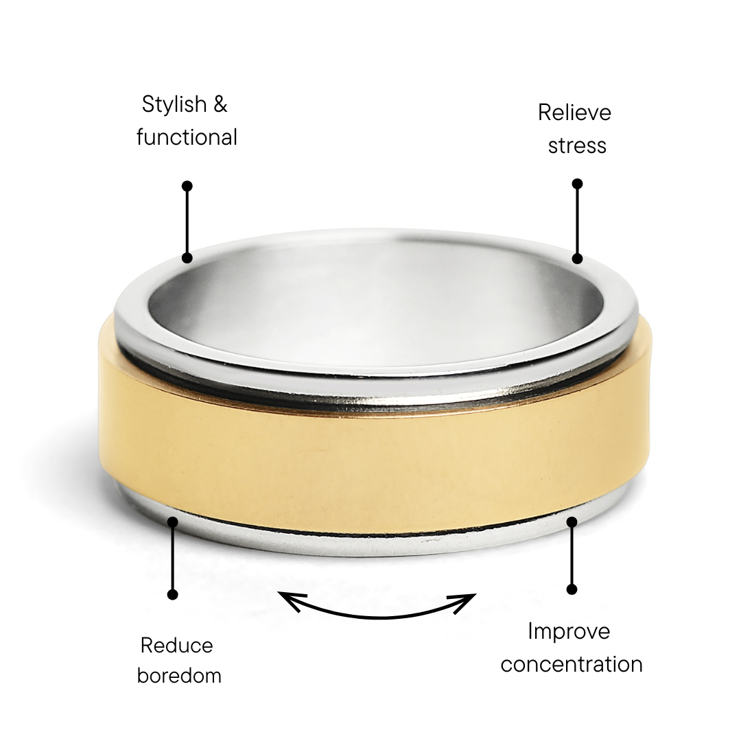 18K Gold PVD Center Stainless Steel Spinner Polished Ring