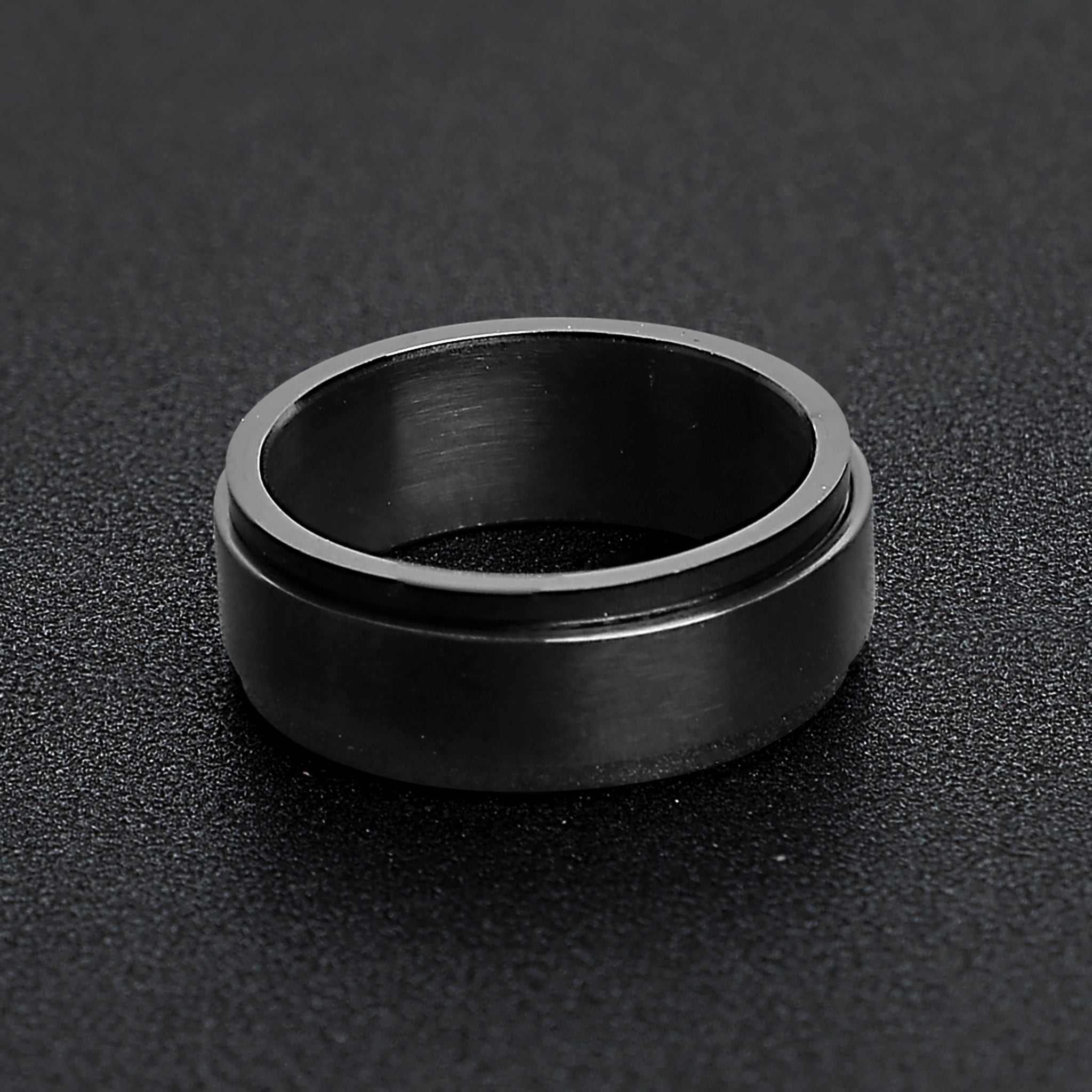 Stainless Steel Black Enamel Spinner Ring