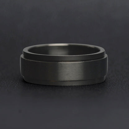 Stainless Steel Black Enamel Spinner Ring