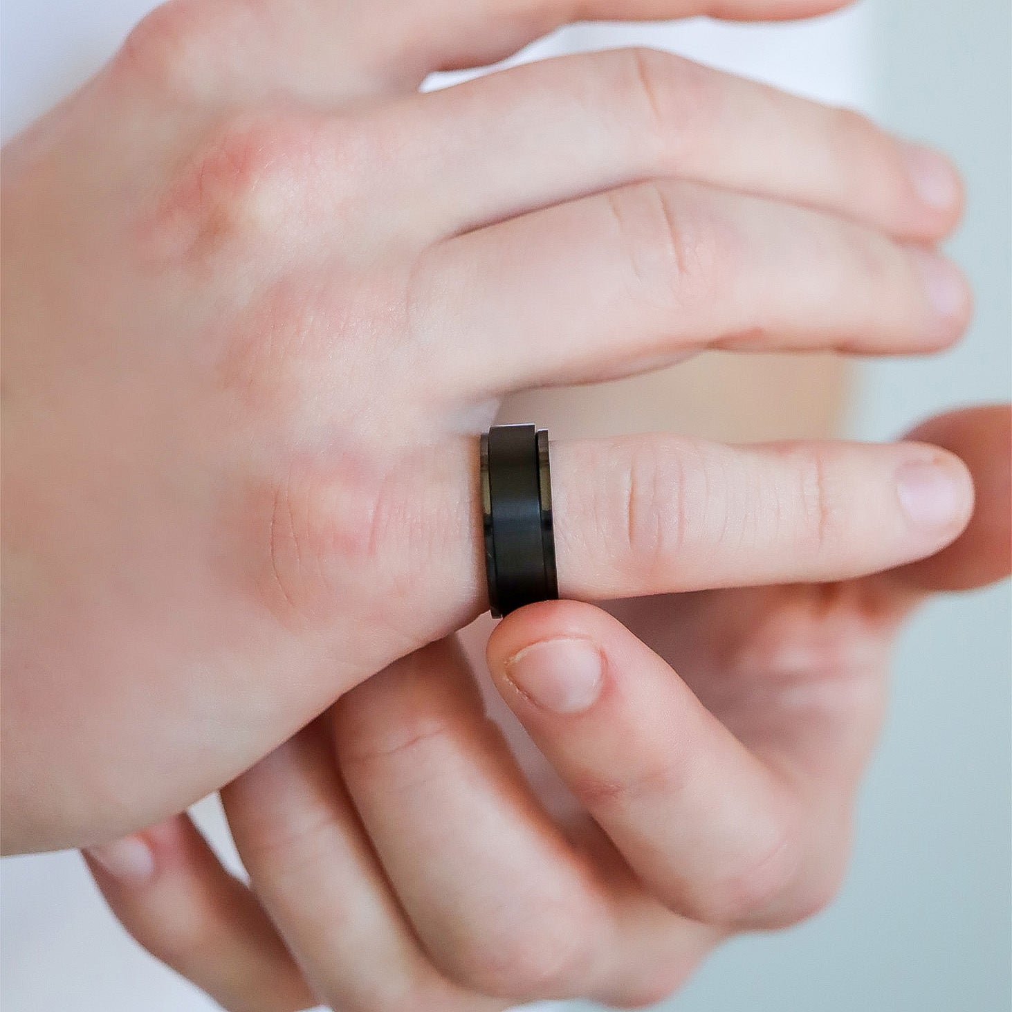 Stainless Steel Black Enamel Spinner Ring
