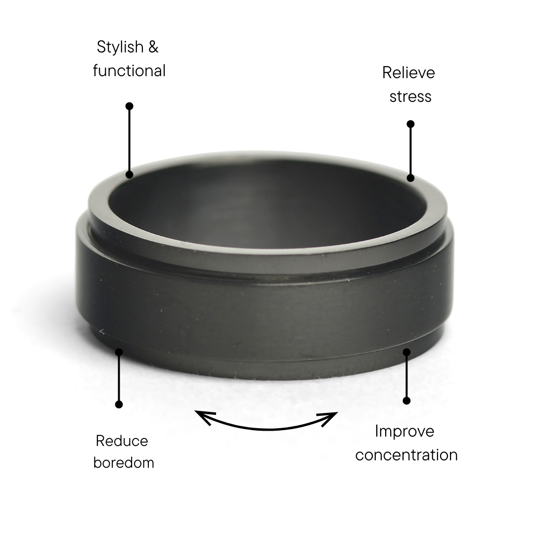 Stainless Steel Black Enamel Spinner Ring