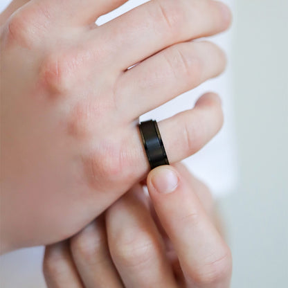 Stainless Steel Black Enamel Spinner Ring